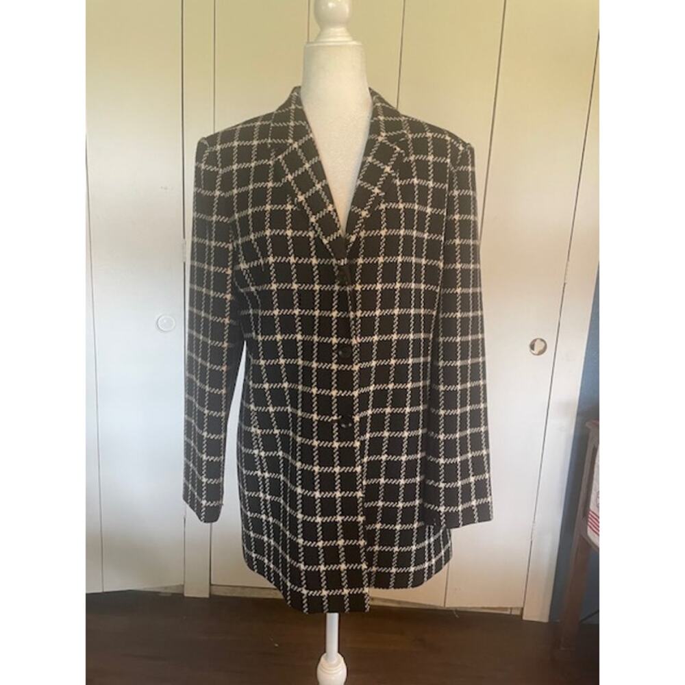 Talbots Women Size 12 Wool Jacket‎ Black White VINTAGE